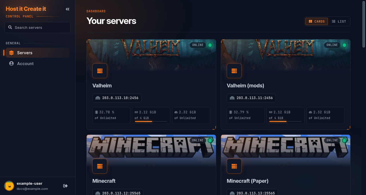 Servers page where The Isle server’s card shows Suspended